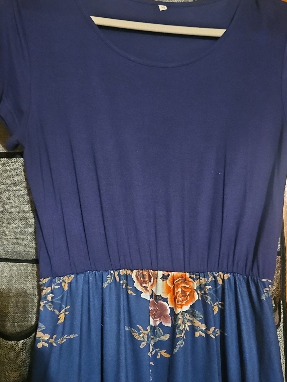 Blue Floral Waistline Maxi Dress